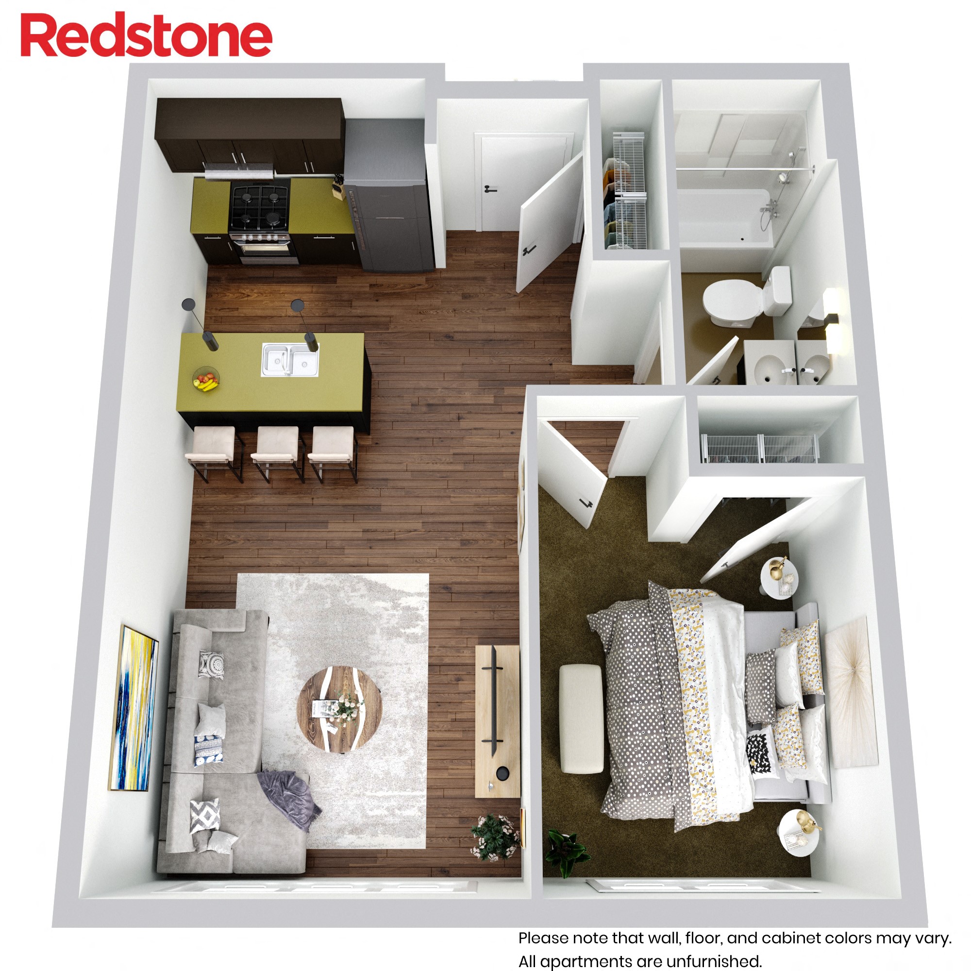 Floor plan for 1 bed, 1 bath